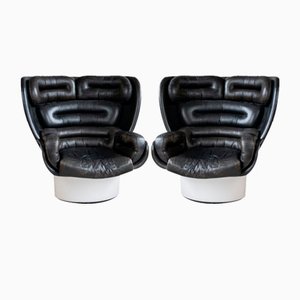 Sessel aus schwarzem Leder und Glasfaser, 2er Set
