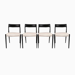 Scandinavian Black Lacquered Dining Chairs by Niels Otto Møller, 1950s, Set of 4