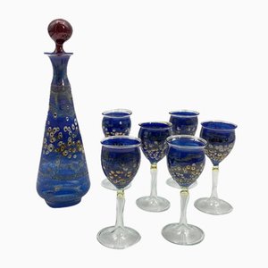 Moutblown Liqueur Carafe and Glasses with Nazar Eyes, Set of 7