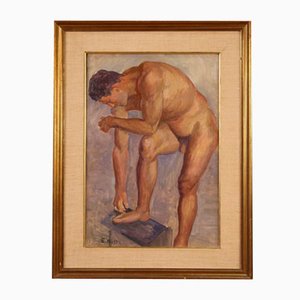 Emilio Notte, Nude, 1950, Oil on Cardboard, Framed