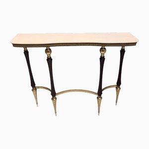 Vintage Ebonized Beech Console Table with Portuguese Pink Marble Top, 1950s