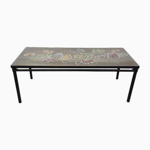 Vintage Coffee Table in Black Metal and Ceramic, 1970s