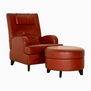 Leather Armchair & Stool from Wittmann, Set of 2