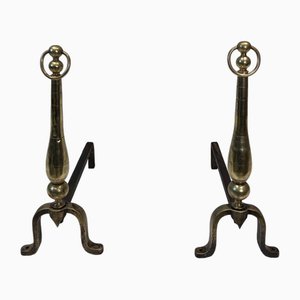 Neoclassical Chenets in Brass and Wrought Iron, 1970s, Set of 2