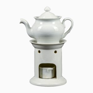 White Ceramic Teapot with Base and Candleholder by Richard Ginori, Set of 3