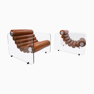 Hyaline Lounge Chairs in Cognac Leather attributed to Fabio Lenci, Italy, 1967, Set of 2