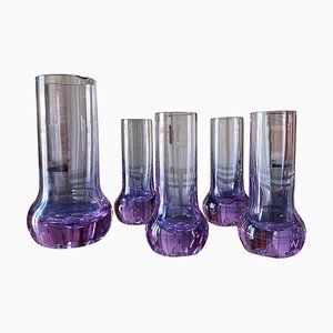 Mid-Century Italian Modern Drinking Glasses with Carafe attributed to Arnolfo Di Cambio, 1970s, Set of 5