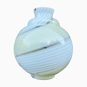 Vintage Beige and White Swirl Murano Glass Vase, 1970s