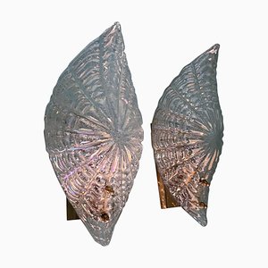 Lámparas de pared en forma de concha de cristal de Murano, años 80. Juego de 2
