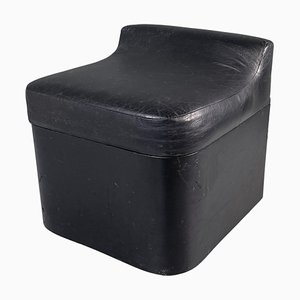 Tabouret Carré Moderne en Faux Cuir Noir avec Roulettes, Italie, 1980s