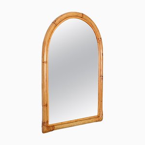 Miroir Arche Mid-Century avec Double Cadre en Bambou et Rotin en Osier, Italie, 1970s