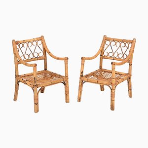 Set of Mid-Century Armchairs in Bamboo and Rattan from Vivai del Sud, Italy, 1970s