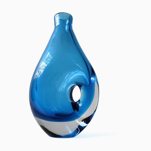 Vintage Handmade Blue Glass Vase