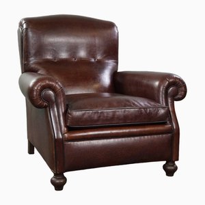 English Armchair in Dark Brown Sheep Leather