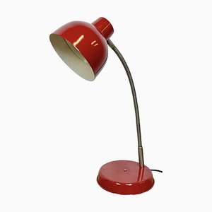 Lámpara de mesa industrial con cuello de ganso rojo, años 60