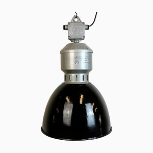 Industrielle schwarze Emaille Fabriklampe von Elektrosvit, 1960er