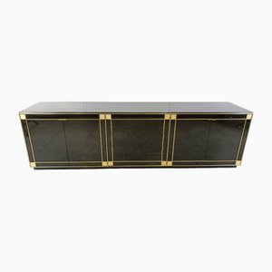 Hollywood Regency Lacquered and Brass Sideboard, 1970s