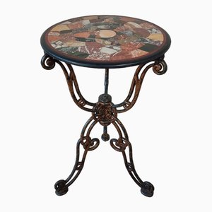 Table de Bistrot Ronde en Fonte avec Mosaïque en Marbre Intarsia, 1890s