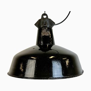 Industrial Black Enamel Factory Lamp with Cast Iron Top from Elektrosvit, 1950s
