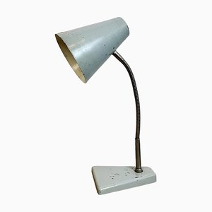 Graue industrielle Schwanenhals Tischlampe von Zaos, 1960er