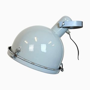 Graue industrielle Wandlampe aus Emaille mit Glasabdeckung, 1960er