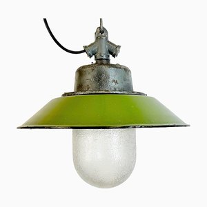 Green Enamel and Cast Iron Industrial Pendant Light, 1960s