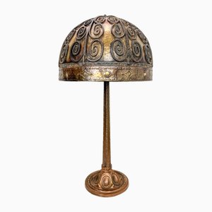 Lampada da tavolo Arts & Craft in ottone e ferro fatto a mano in stile Oscar Bach, anni '20, 1890