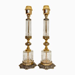 Cut Glass-Crystal and Brass Table Lamps,1940s, Set of 2