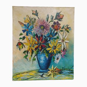 Huile sur Toile, Bouquet de Fleurs, 20e Siècle, Années 1920, Peinture