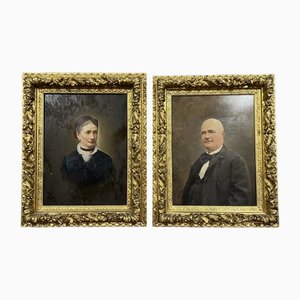 Huile, Jules-Émile Holy, Portraits of Notables, 1800s, Set de 2