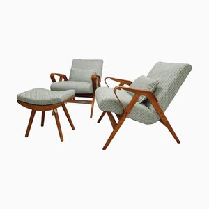 Fauteuils Tatra Mid-Century avec Repose-Pieds, République Tchèque, 1960s, Set de 3