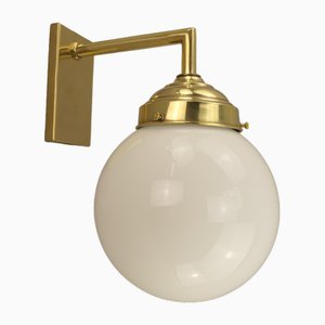 Bauhaus Wall Lamp in Brass with Opal Shade, Germany, 1925