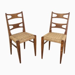Vintage Durmast and Rattan Chairs, Italy, 1940s, Set of 2
