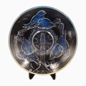 Art Deco Opalescent Glass Bowl with Nesting Birds by Ezan, France, 1930s