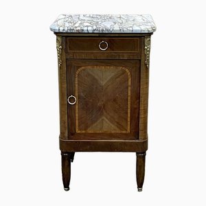 Nightstand in Marquetry and White Marble, Early 20th Century