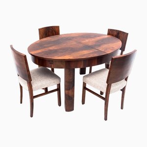 Art Deco Table and Chairs, Poland, 1950s, Set of 5