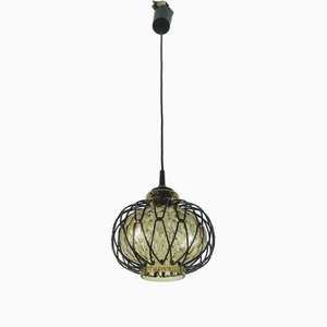 Mid-Century Smoked Glass Pendant Light with Metal Frame, 1960s