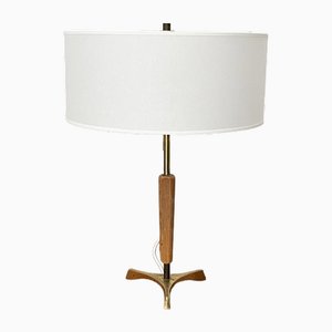 Mid-Century Wood and Brass Tripod Table Lamp, 1960s