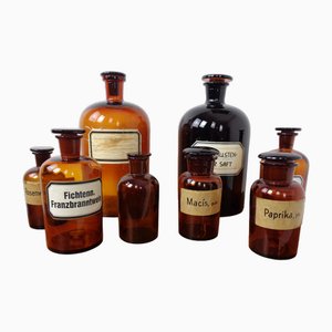Bottiglie da farmacista vintage in vetro, set di 8