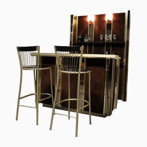 Italian Cocktail Bar with Stools, 1970s, Set of 4