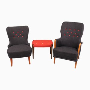 For Him and Her Easy Chairs and Matching Ottoman, 1955, Set of 3