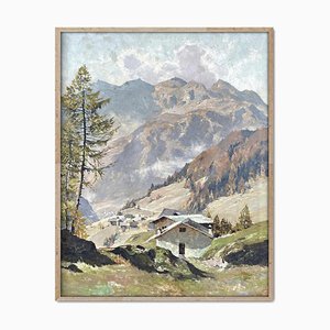 Georg Grauvogl, Vista de Val Gardena, Dolomitas, años 20, óleo sobre lienzo
