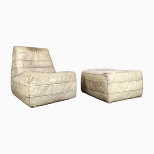 Leather Lounge Chair with Ottoman, 2000s, Set of 2