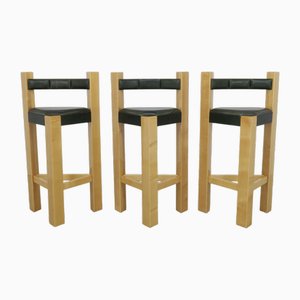 Postmodern Bar Stools in Leather, 1990s, Set of 3