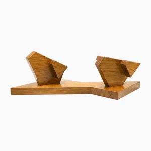 Scultura Mid-Century moderna in teak con portacandele, anni '60