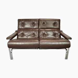 Mid-Century Alpha Sofa in Brown Leather and Chrome Steel by Tim Bates for Pieff & Co.