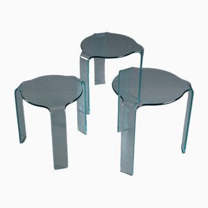 Tables d'Appoint Tris en Verre de style Alvar Aalto pour Fiam, Italie, Set de 3