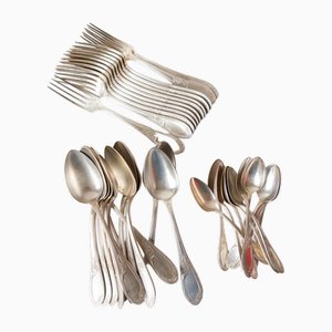 French Cutlery Set in Silvered Metal, 1920s, Set of 36