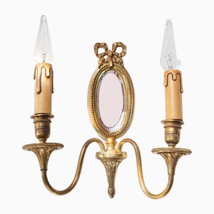 French Bronze Wall Light with Mirror, 1930s