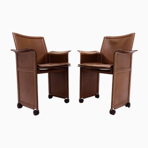 Italian Korium Armchairs in Brown Leather by Tito Agnoli for Matteo Grassi, 1980s, Set of 2